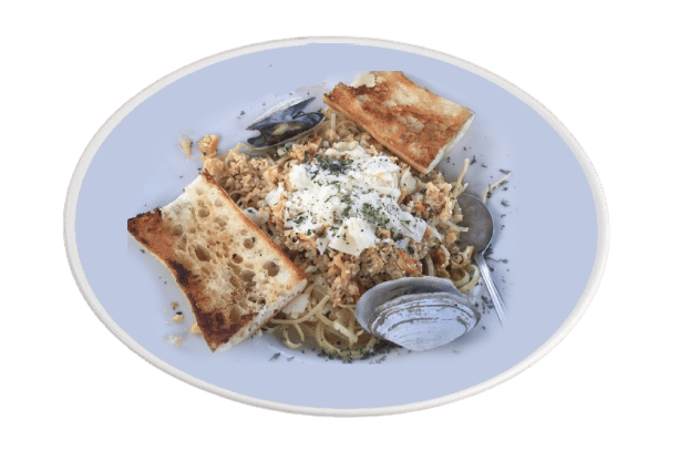 Pad Thai fresh shrimp in a white plate.